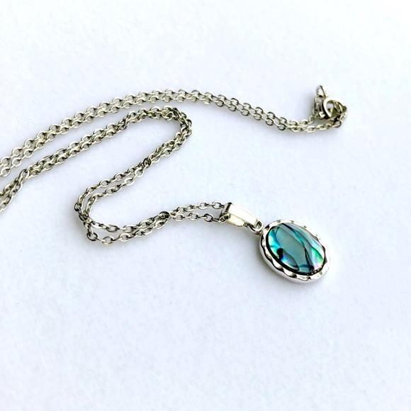Dainty Silver Abalone Pendant Necklace - Picture 1 of 10